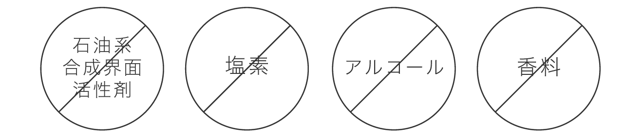 石油系合成界面活性剤・塩素・アルコール・香料 不使用